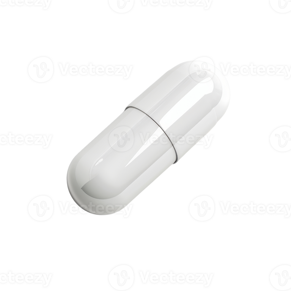 High-quality close-up image of a white capsule pill against a transparent background. Ideal for medical, pharmaceutical, and health-related themes. png