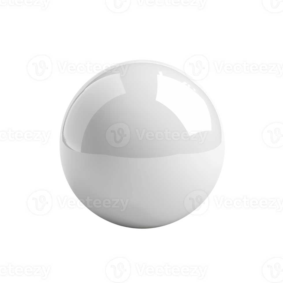 High-resolution image of a glossy white sphere with reflections, perfect for 3D modeling, graphic design, and artistic projects. png