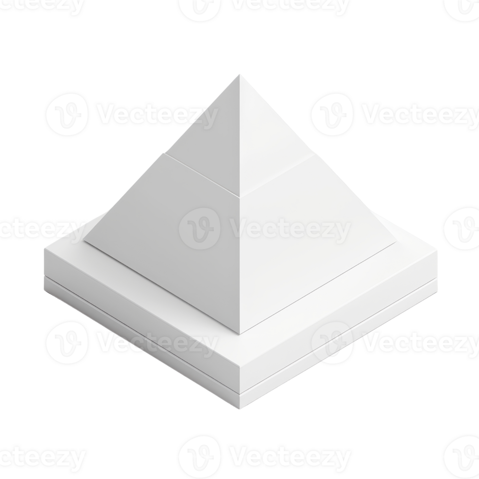 Minimalistic 3D white pyramid icon on a square base, isolated on a transparent background. Perfect for design, education, and digital projects. png
