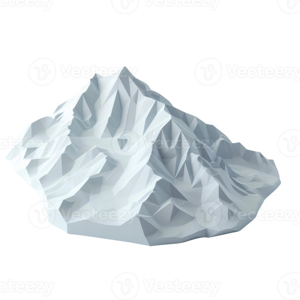 Geometric polygonal illustration of a rocky mountain, featuring sharp edges and a textured surface, ideal for creative design projects. png