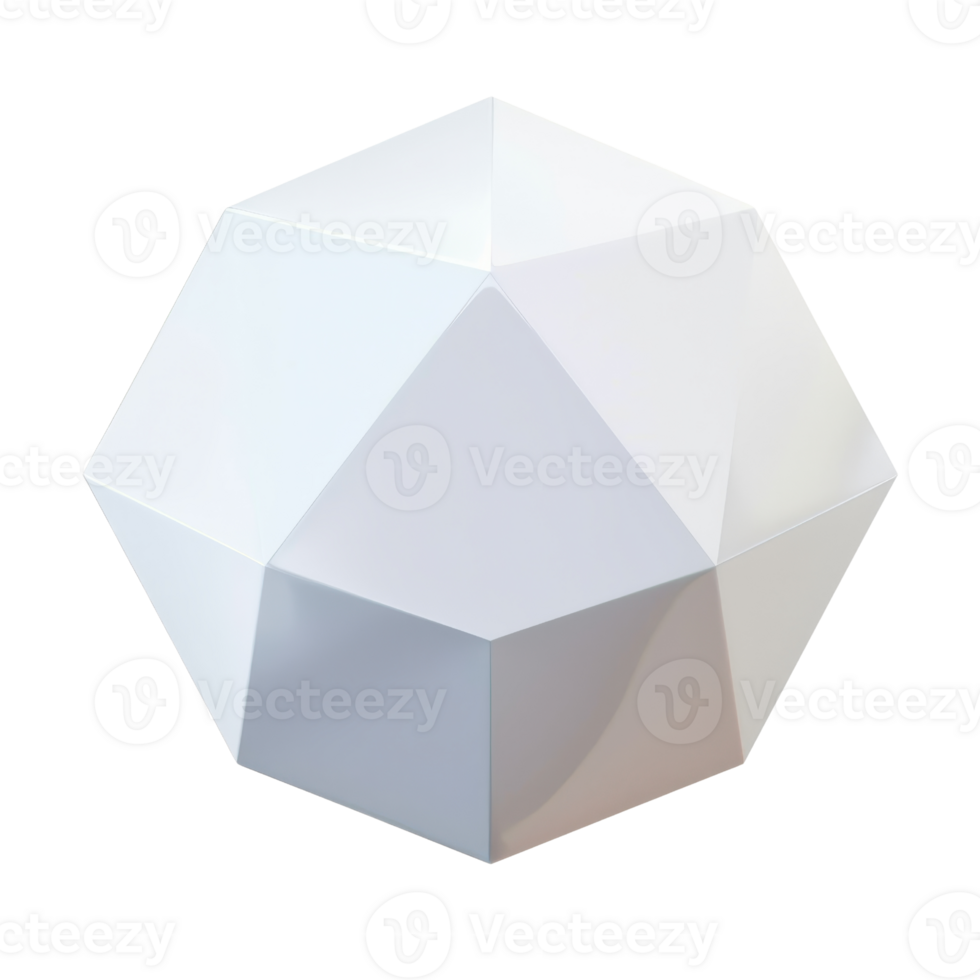 Geometric white polyhedron with sharp edges on a plain background. Modern minimalist design element for art and architecture enthusiasts. png
