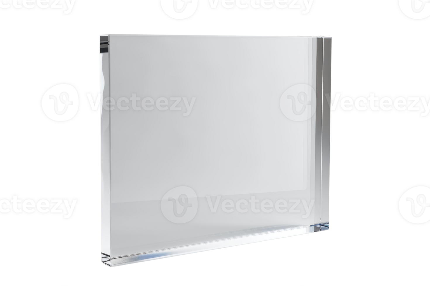 Minimalist clear acrylic block with reflective surface, perfect for modern decor or professional presentations. png