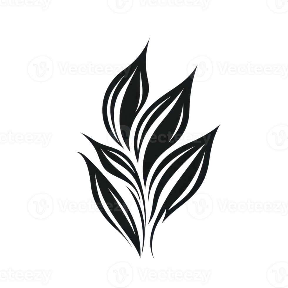 Minimalist black leaf icon illustration on transparent background, perfect for design, decor, and symbolic use. png