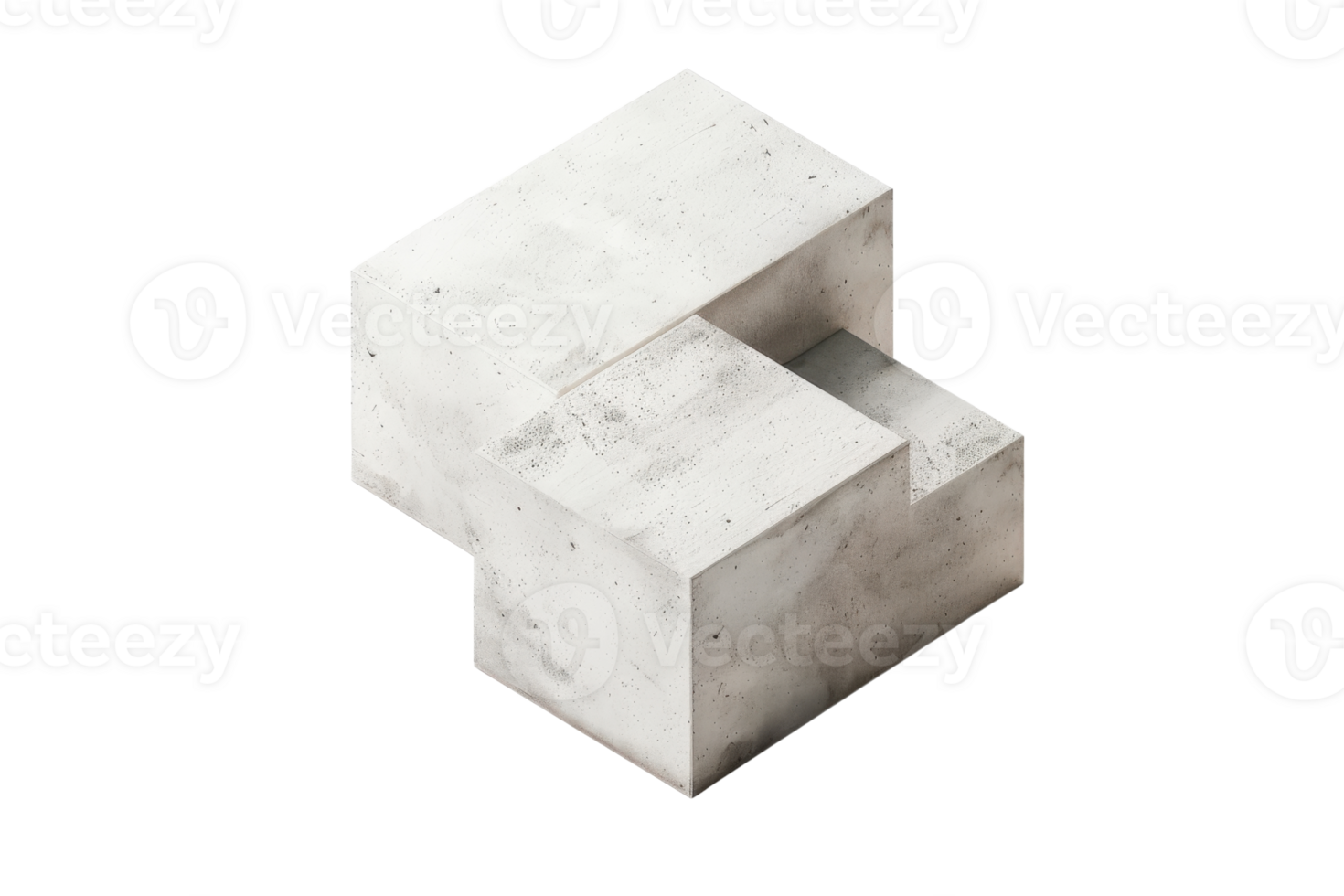 Minimalist concrete block sculpture with geometric design, isolated on transparent background. Contemporary and industrial art piece. png