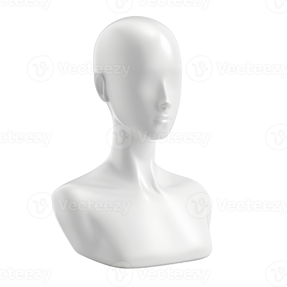 Minimalistic white mannequin bust on blank background, ideal for design, art, and fashion displays or presentations. png