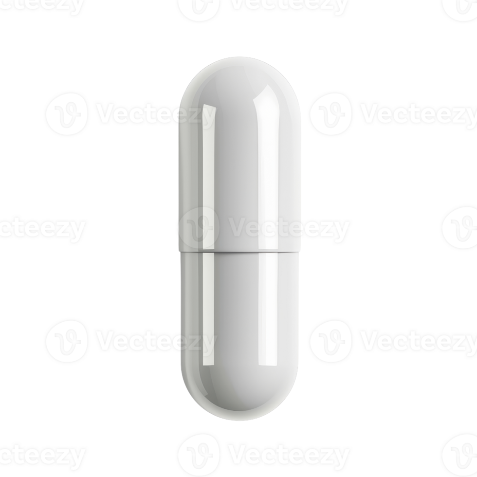 A high-quality image of a single white capsule pill, isolated on a transparent background. perfect for pharmaceutical and medical use. png