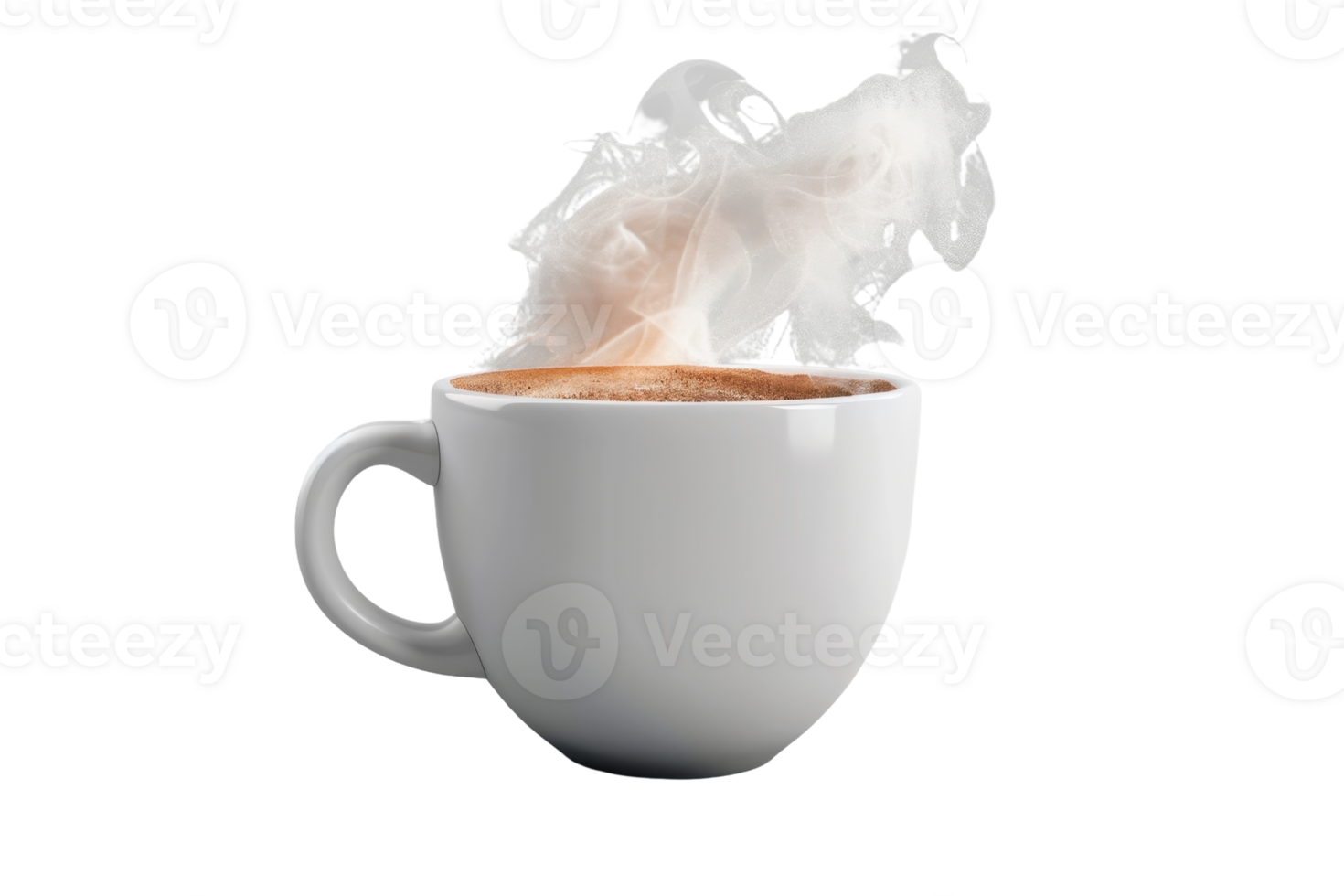 Steaming hot cup of coffee in a white mug, isolated on transparent background. Perfect for articles, blogs, and designs related to coffee or beverages. png