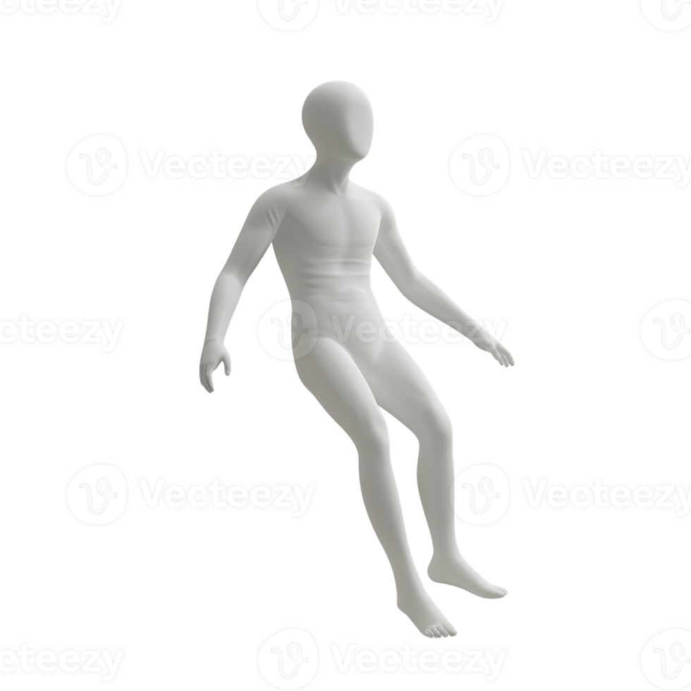 Minimalistic white mannequin figure sitting against a plain background, perfect for design, fashion, and art concepts. png