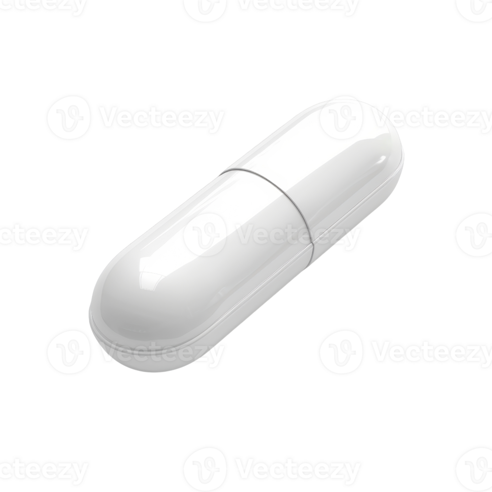 High-quality image of a single white capsule pill, isolated on a clean transparent background. ideal for pharmaceutical and healthcare purposes. png
