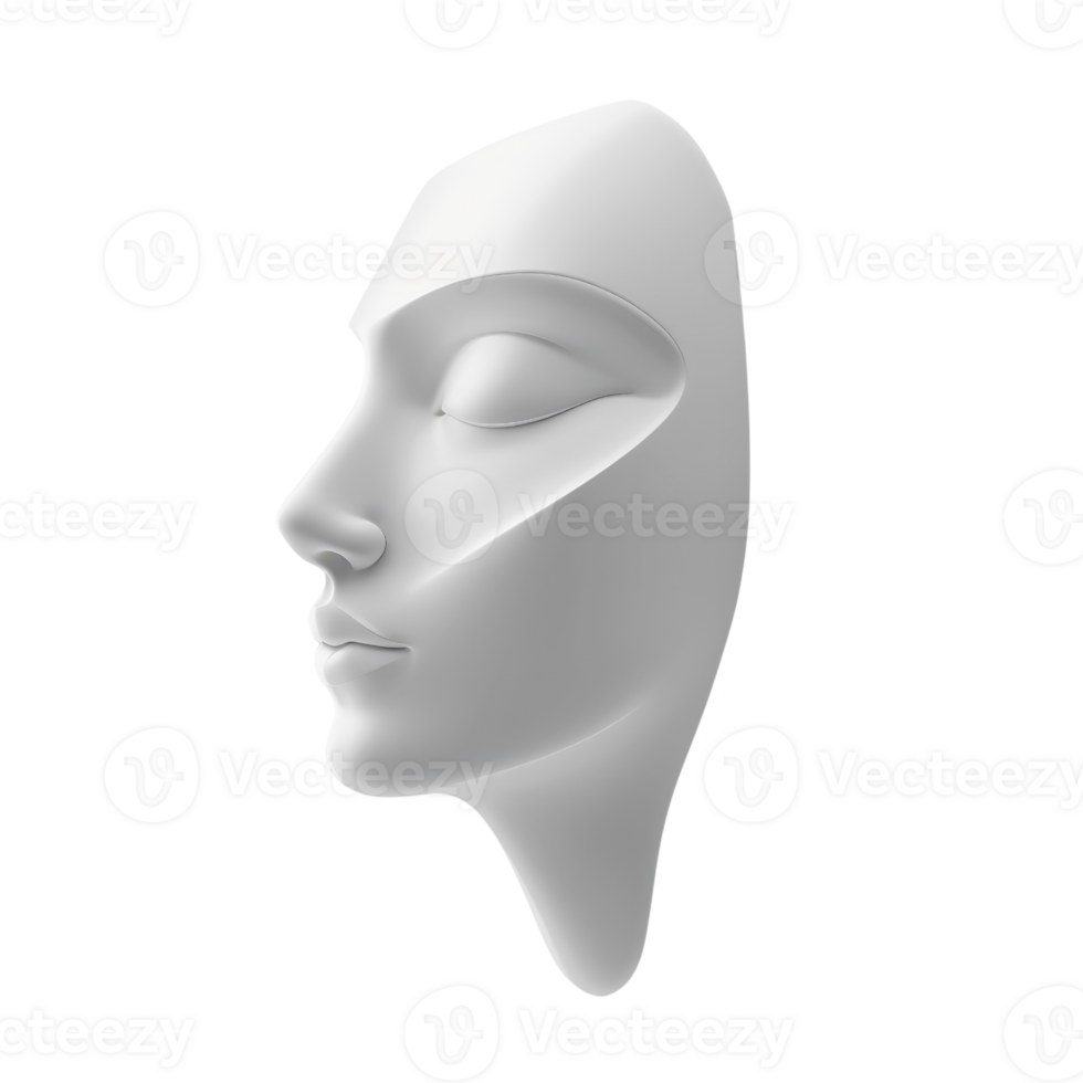 Abstract white sculpture of a serene face with a smooth and minimalist design, evoking a sense of calm and tranquility. png