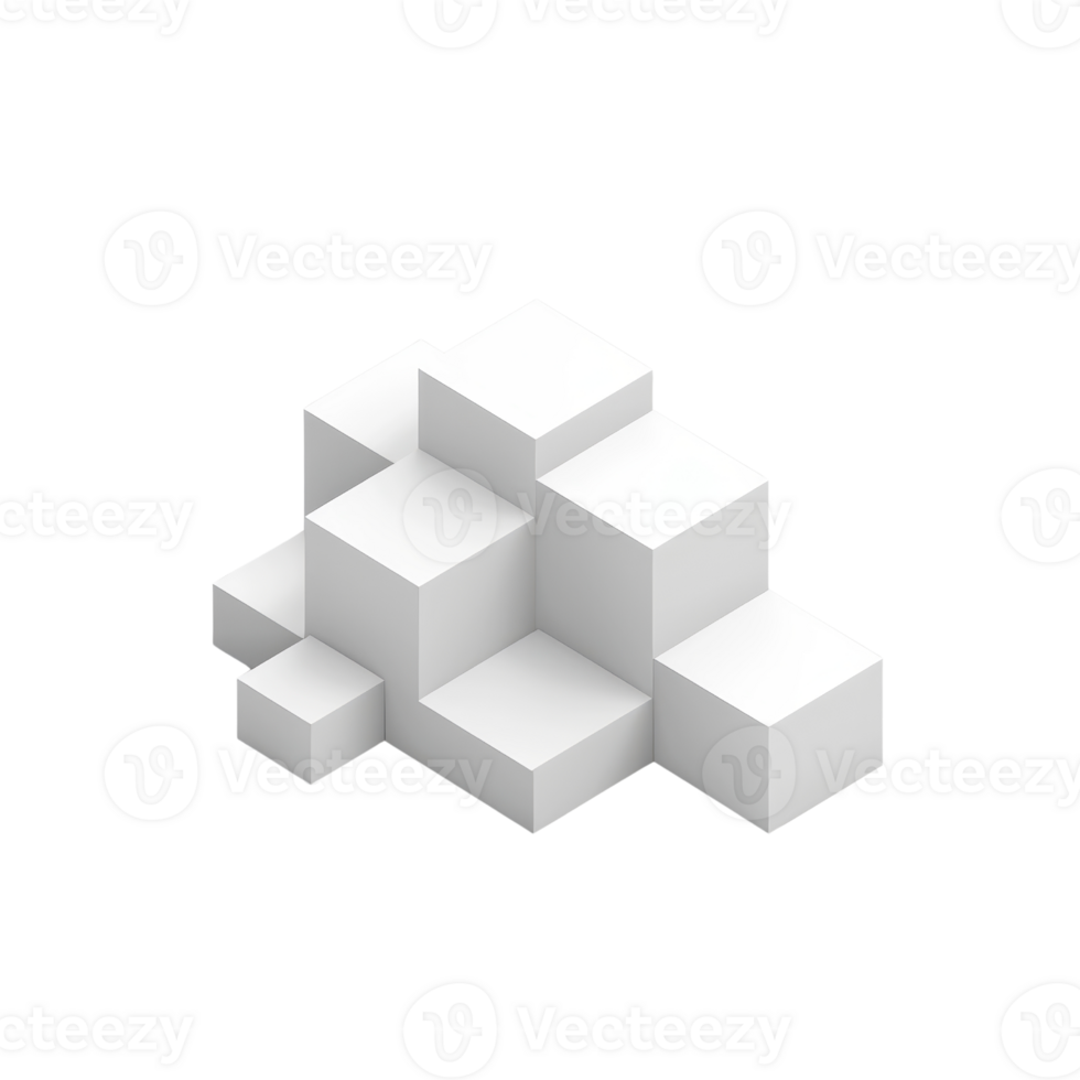 3D white geometric cube structure with various sizes isolated on a plain background, showcasing modern minimalistic design. png