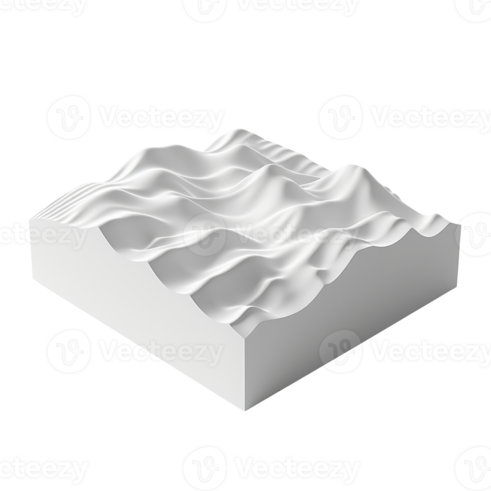 3D white geometric terrain model with smooth, abstract waves, perfect for design, 3D printing, and architectural visualization purposes. png