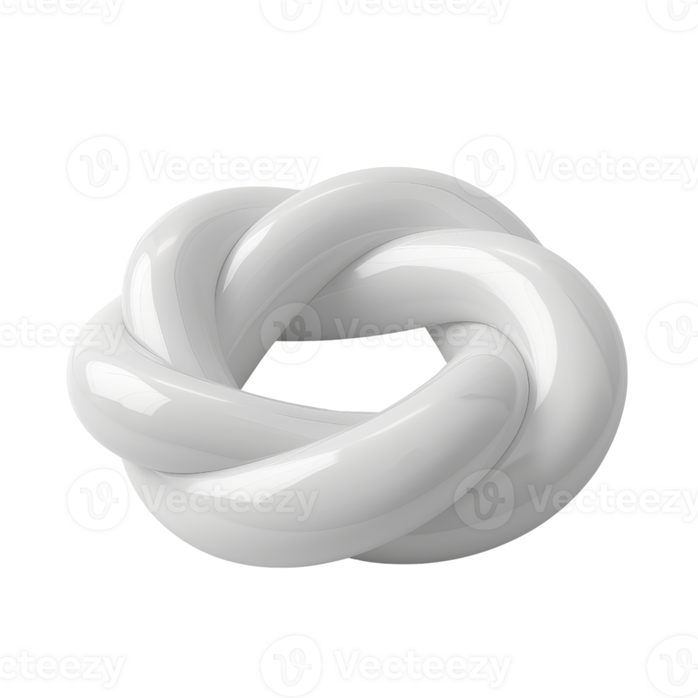 3D rendering of a glossy white twisted knot, isolated on transparent background. Abstract geometric shape, modern decorative object. png