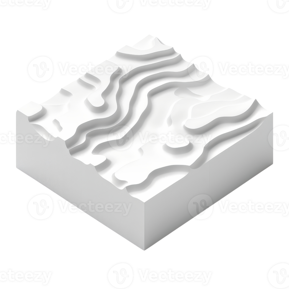 3D terrain model representing a topographical landscape, ideal for geographic studies, educational purposes, and architectural design. png