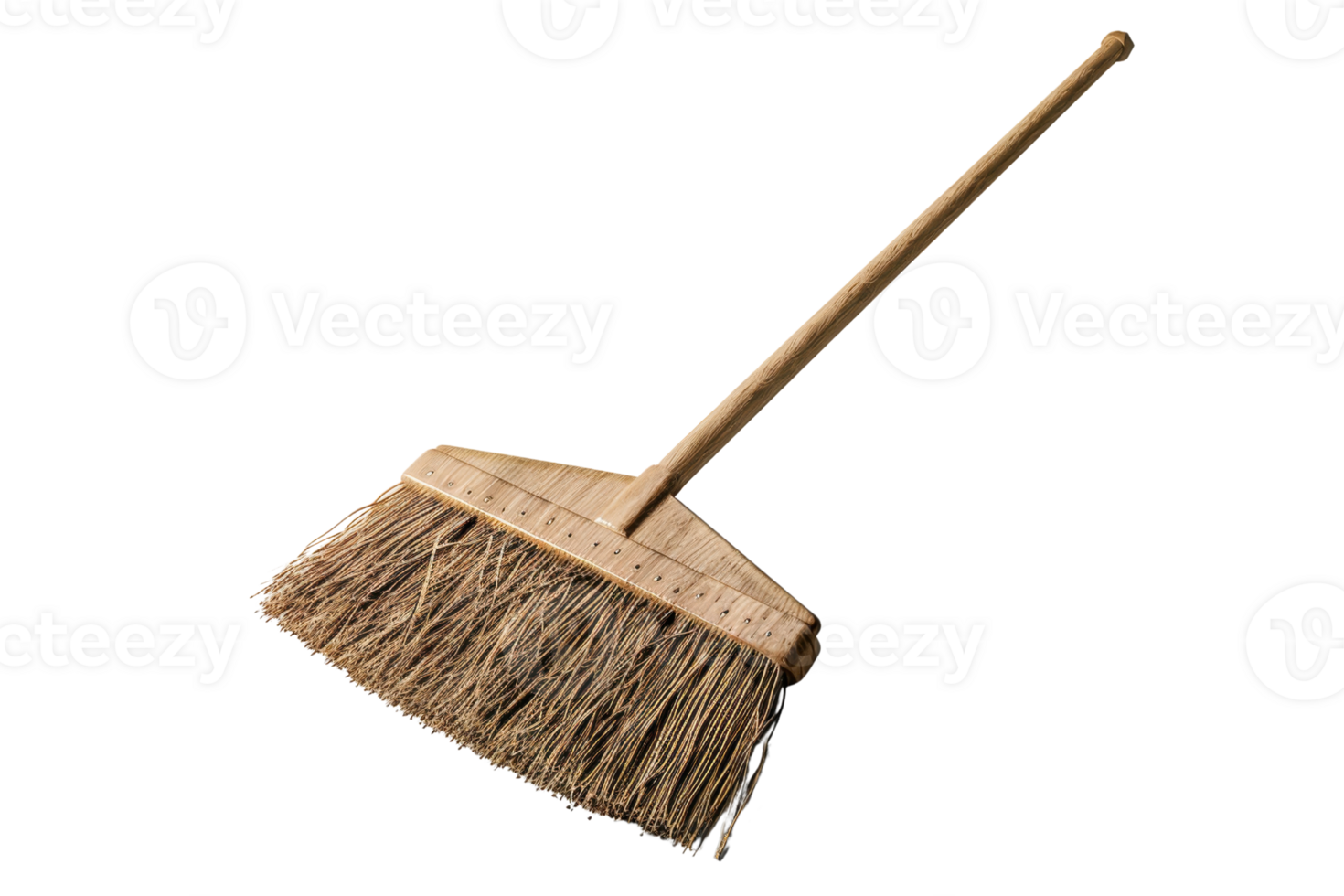 A plain straw broom with a wooden handle, isolated on a transparent background. Ideal for cleaning or sweeping purposes in a rustic or domestic setting. png