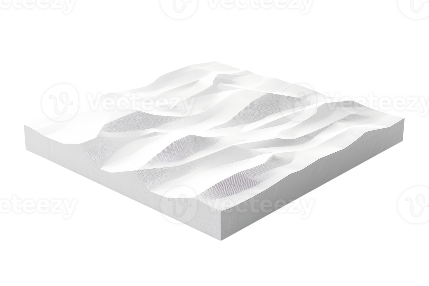 3D rendering of wavy, abstract geometric pattern resembling a topographic model in white. Ideal for backgrounds, design, and architectural concepts. png