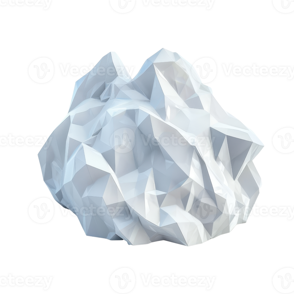 A 3D low-poly white rock with sharp edges and geometric shapes, isolated on a transparent background. Ideal for digital art and design projects. png