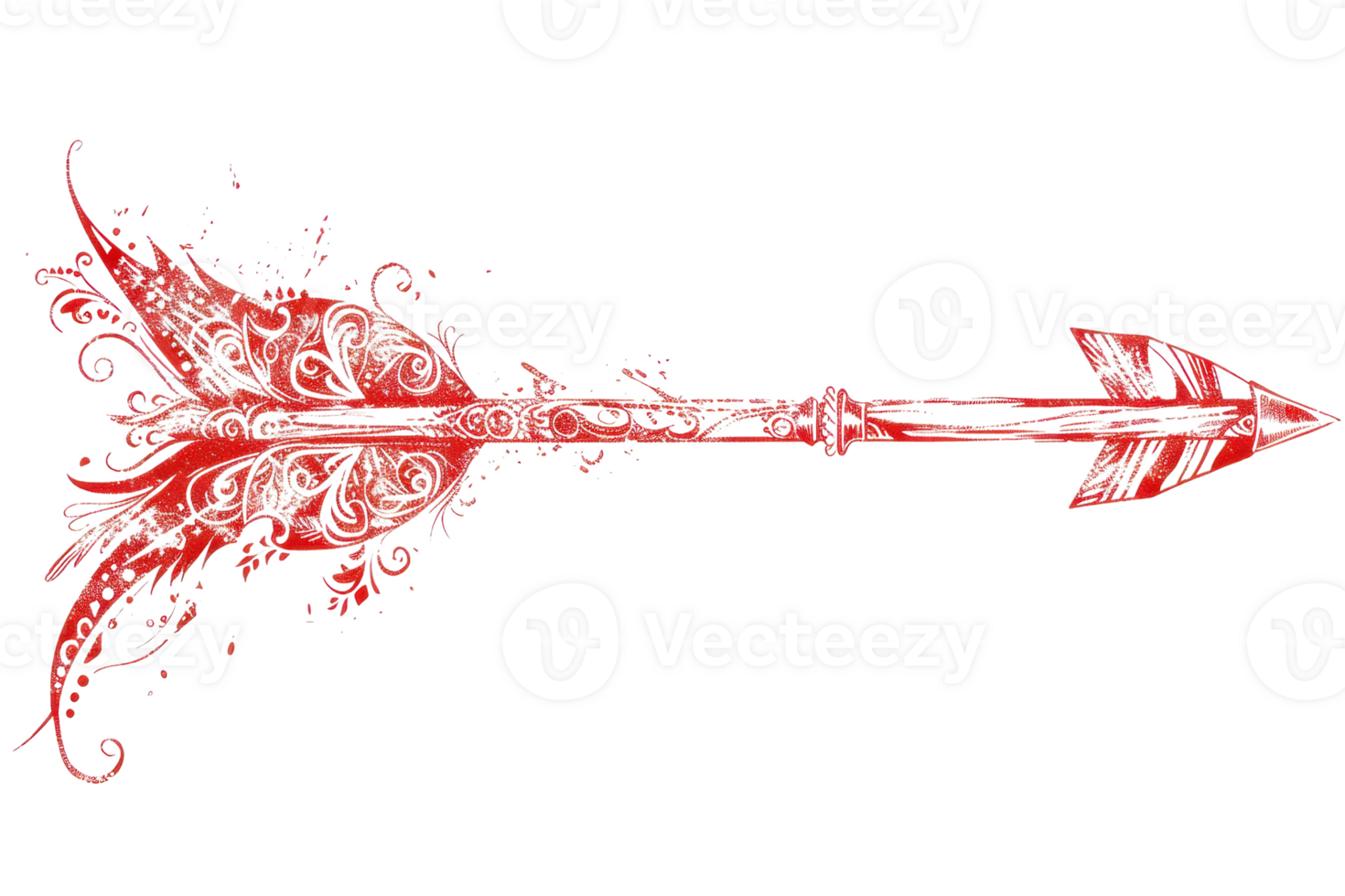 A decorative and intricate red arrow with ornate details and swirling designs, perfect for illustrations or themed projects. png