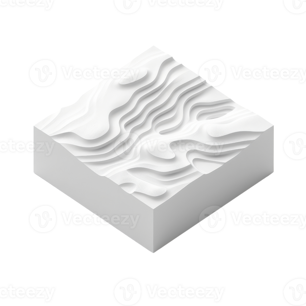 3D topographic model showcasing detailed terrain with wavy patterns, ideal for geographic, design, and educational purposes. png