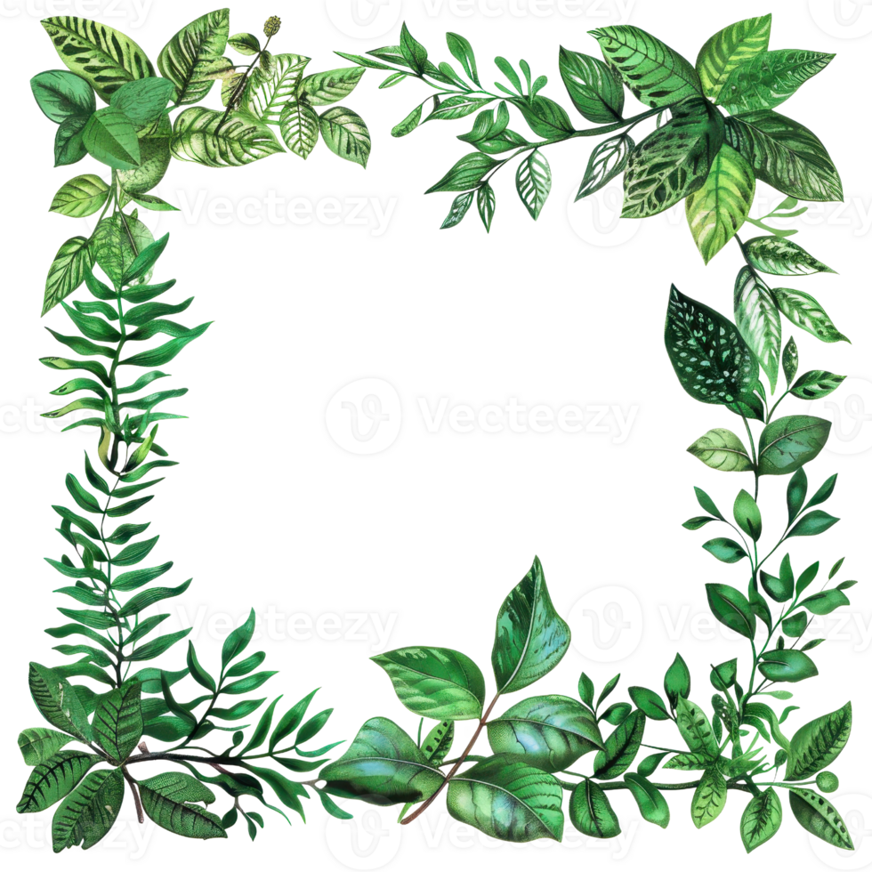 Beautiful frame of green leaves providing a natural border perfect for invitations, websites, and designs. png