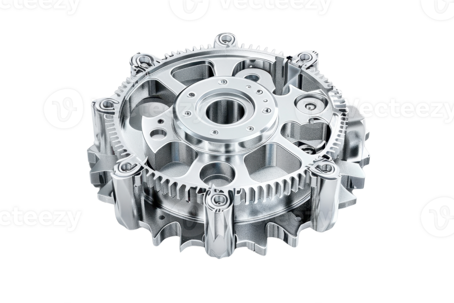 High-precision mechanical gear component, metallic engineering part, isolated on transparent background. used in machinery and manufacturing. png