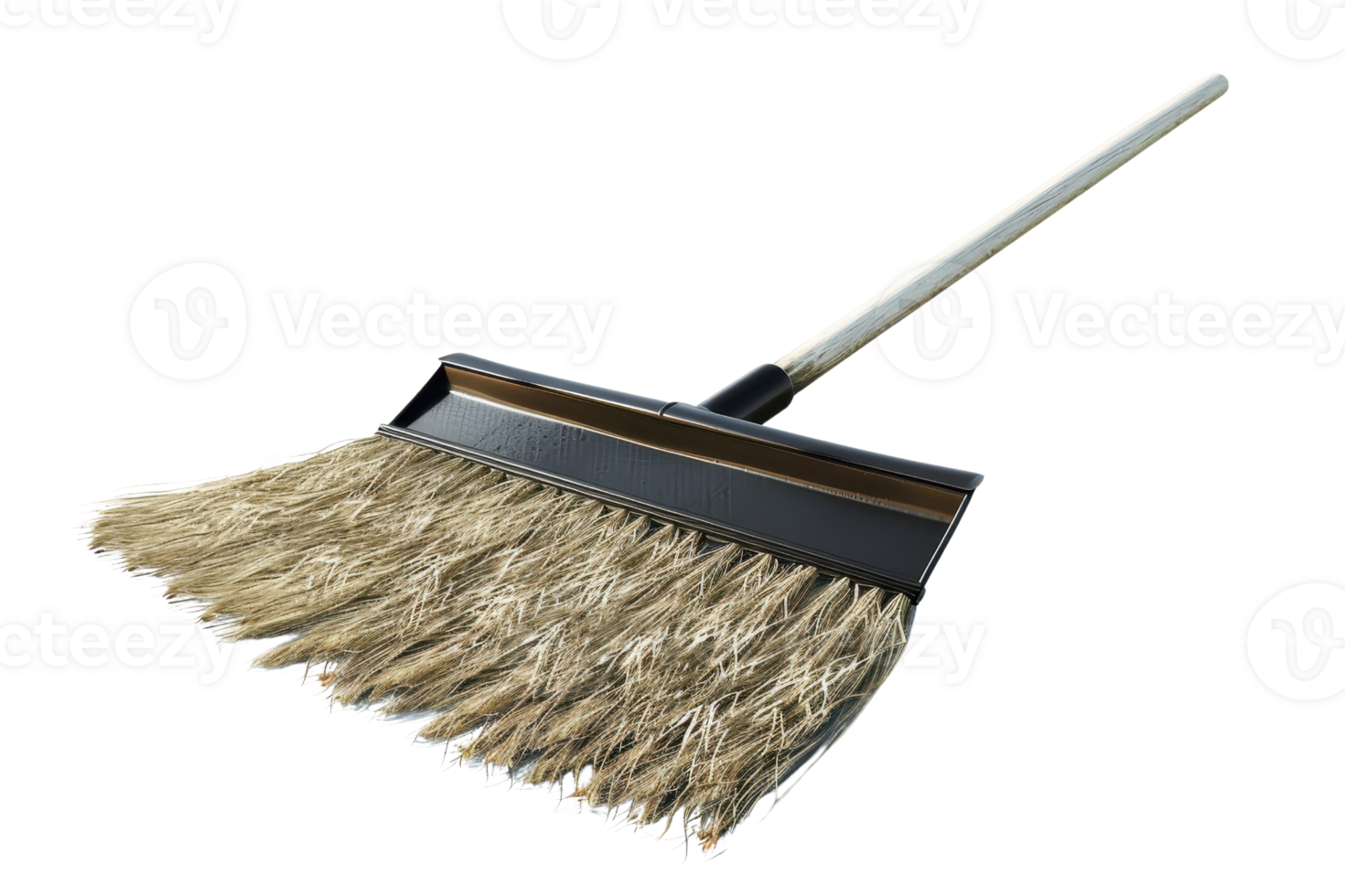 Close-up of a traditional straw broom with a long handle, perfect for cleaning and sweeping. Isolated on transparent background. png