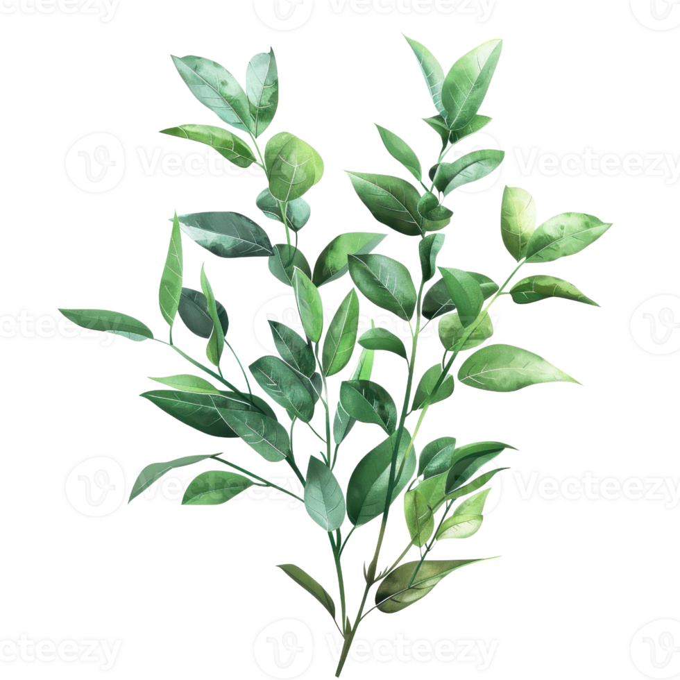 A vibrant, green branch with healthy leaves isolated on a transparent background. perfect for botanical and nature-themed projects. png