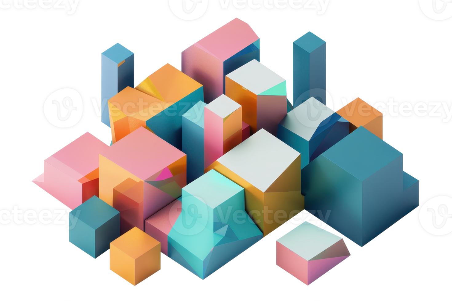 Abstract 3D geometric shapes in pastel colors forming an artistic composition. Creative, modern, and visually appealing design. png