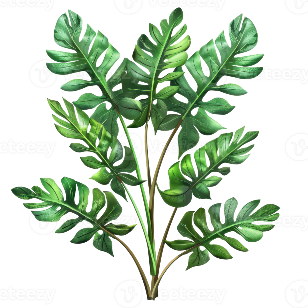 A vibrant, green tropical plant with large, perforated leaves, perfect for adding a touch of natural beauty to any space or design project. png