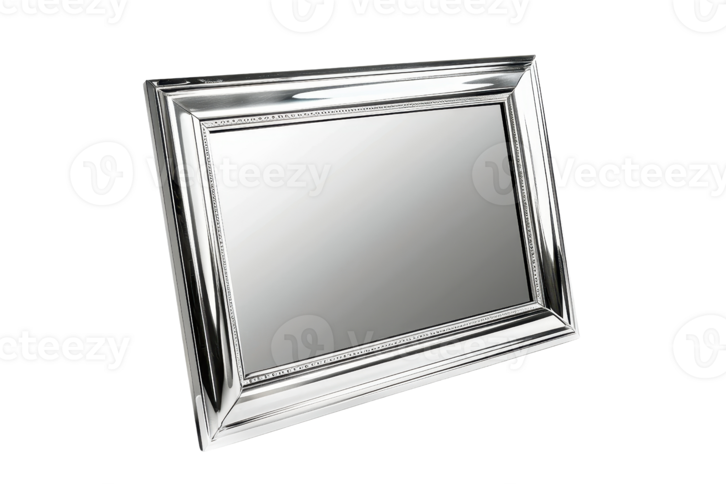 Elegant rectangular mirror with a sleek metallic frame, perfect for home decor or interior design projects, isolated on a transparent background. png