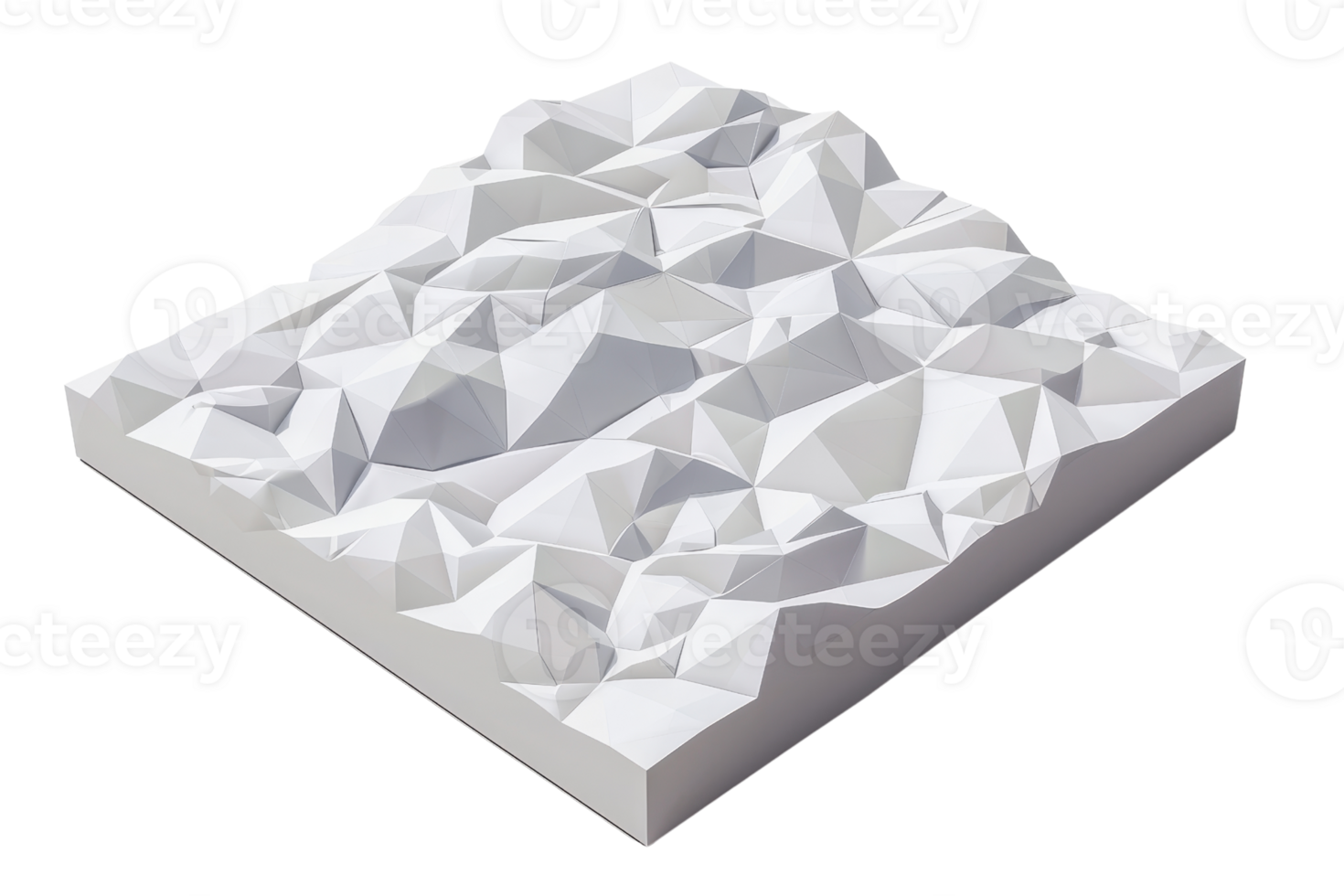 Abstract geometric landscape art with a 3D polygonal pattern. Modern and minimalistic representation of terrain in white color. png