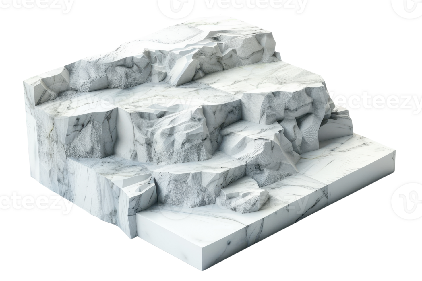 Abstract marble rock formation with intricate details, showcasing natural patterns and textures in white and gray tones. png