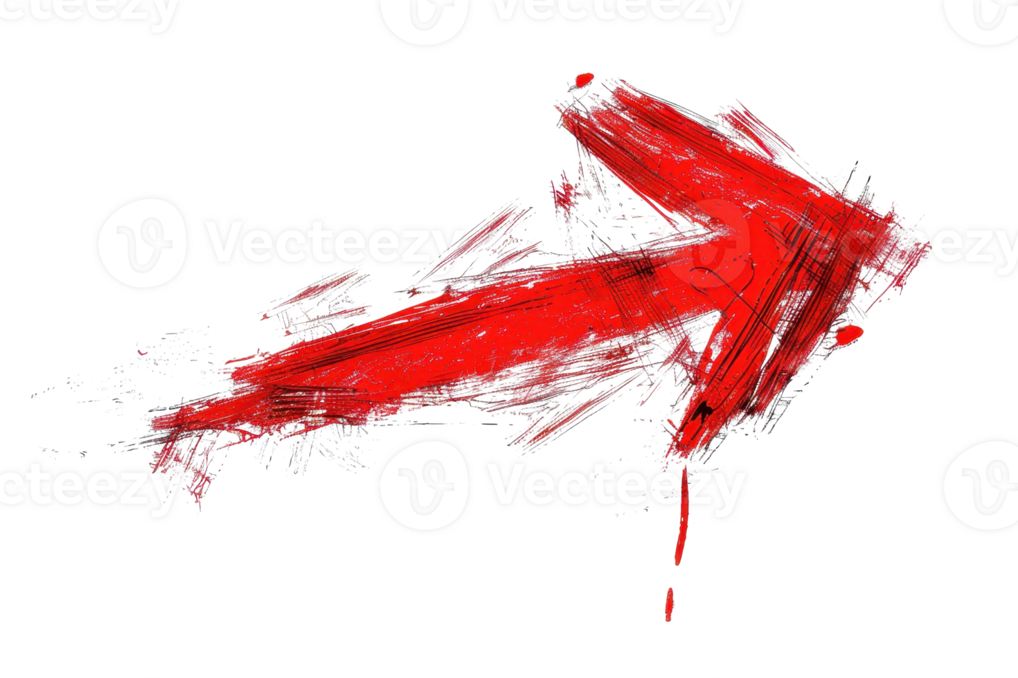 Abstract red painted arrow on a transparent background. Dynamic and artistic design ideal for direction and movement themes in digital and physical media. png