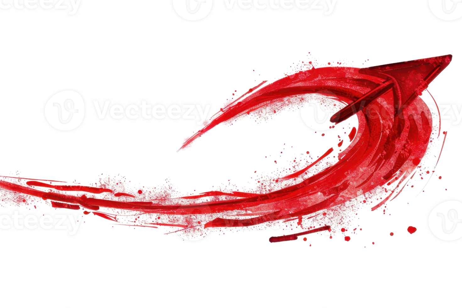 Abstract red arrow made of paint strokes on a transparent background. symbolizing direction, progress, and movement, ideal for creative design projects. png