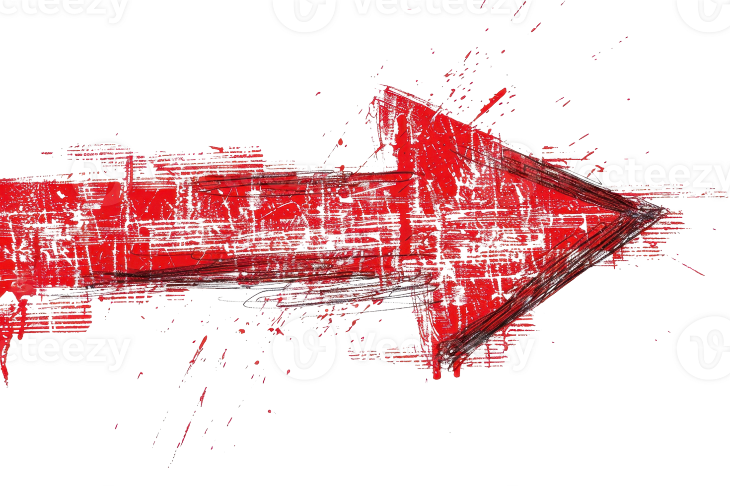 Artistic grunge red arrow on a transparent background. Perfect for direction-themed designs, navigation icons, or creative projects. png