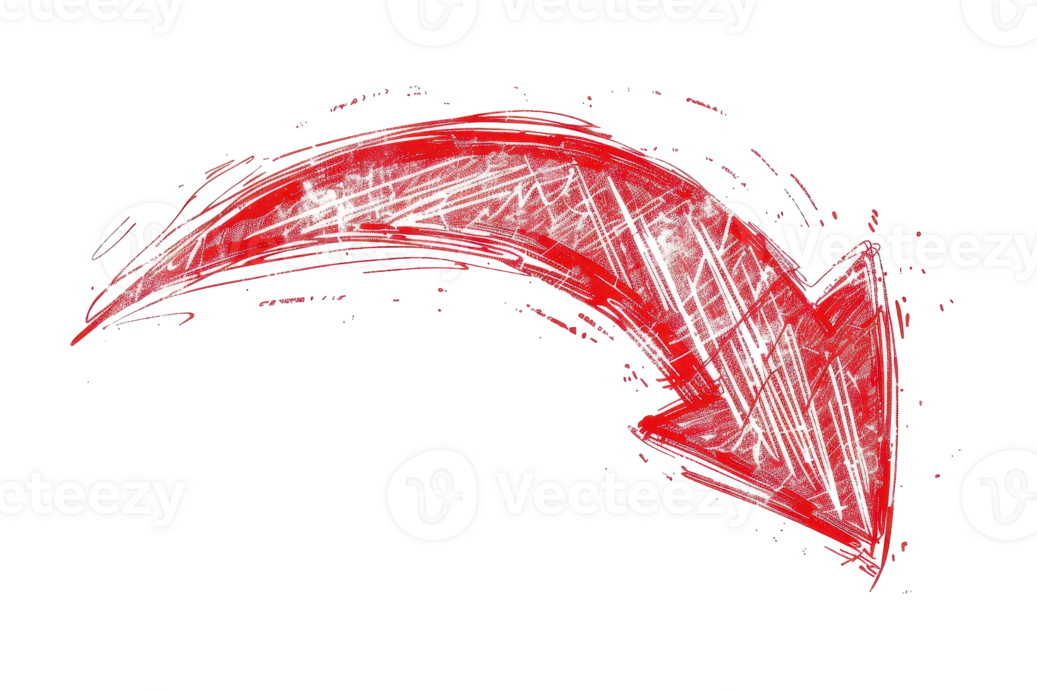 Red sketch arrow pointing downwards to the right, highlighting direction and emphasis in colorful, hand-drawn style. png