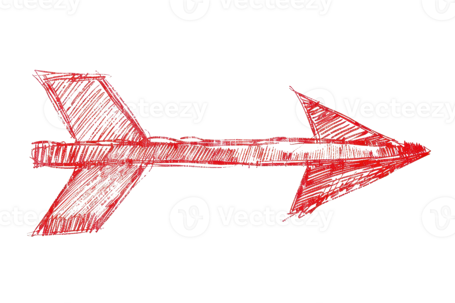 Red hand-drawn arrow pointing right on a transparent background, symbolizing direction, movement, and navigation in a simple doodle style. png