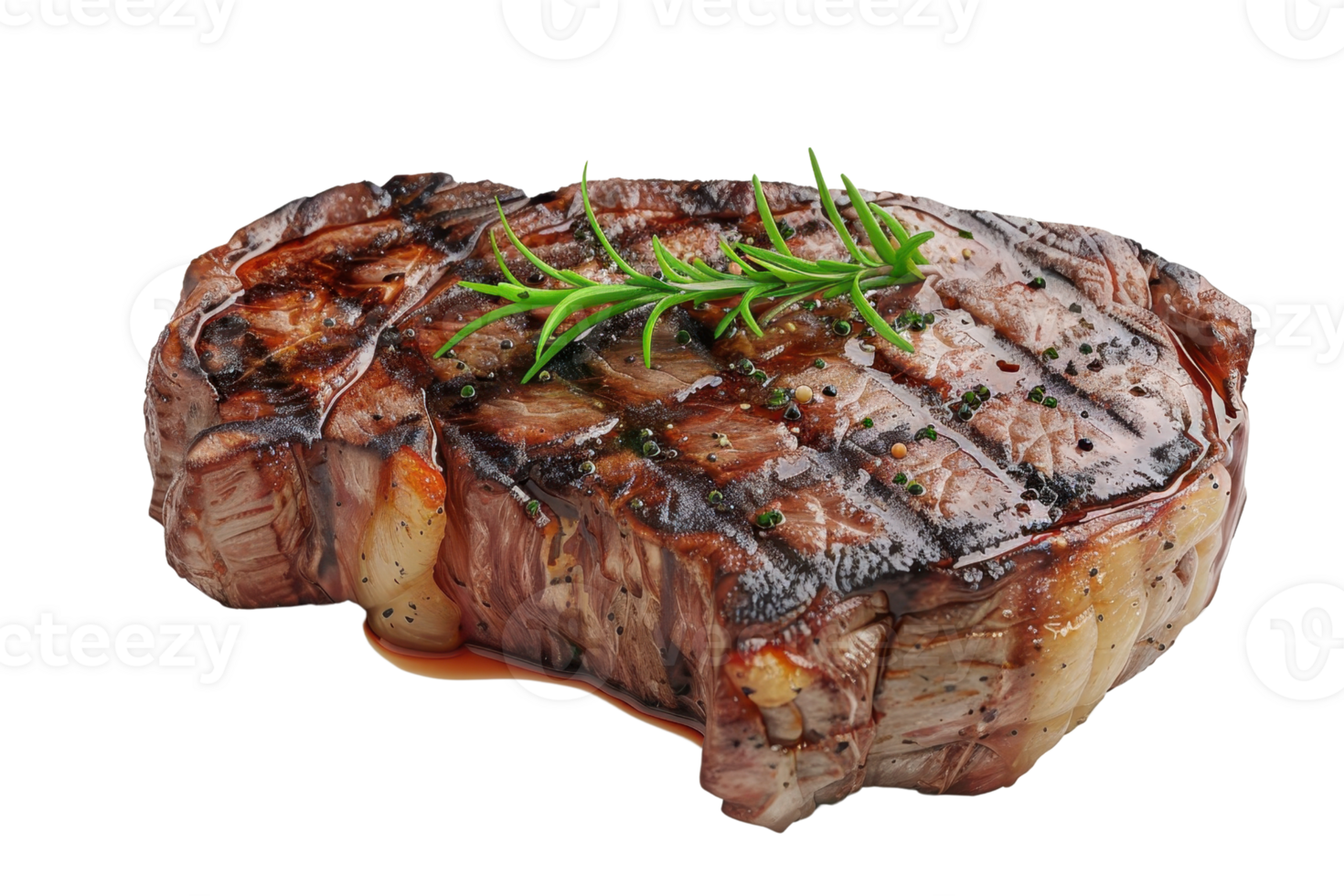 Perfectly grilled steak with rosemary garnish, showcasing juicy and tender meat. Ideal for food, culinary, and restaurant-related visuals. png