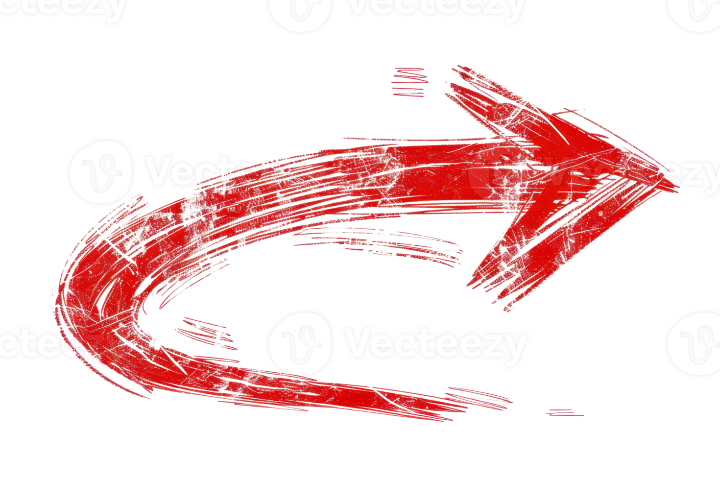 Red curved arrow sketch on transparent background. Hand-drawn style, perfect for directional indicators or design elements. png