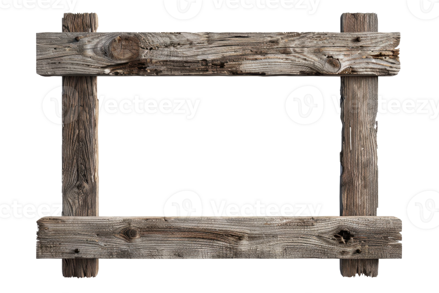 Rustic wooden frame with a weathered look, ideal for adding a touch of vintage charm to home decor or craft projects. png