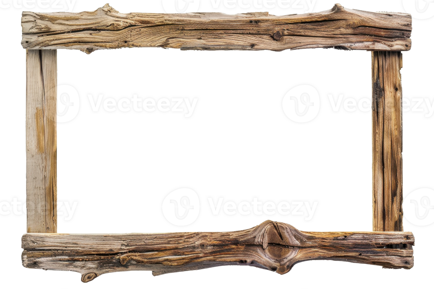 Rustic wooden frame with natural texture, perfect for art, photography, or home decor projects. Empty space in the middle for customization. png