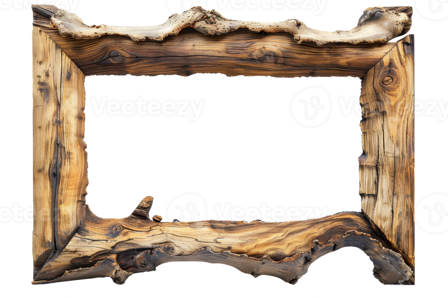Rustic wooden frame with unique natural texture, perfect for adding a vintage or farmhouse touch to home decor or creative projects. png