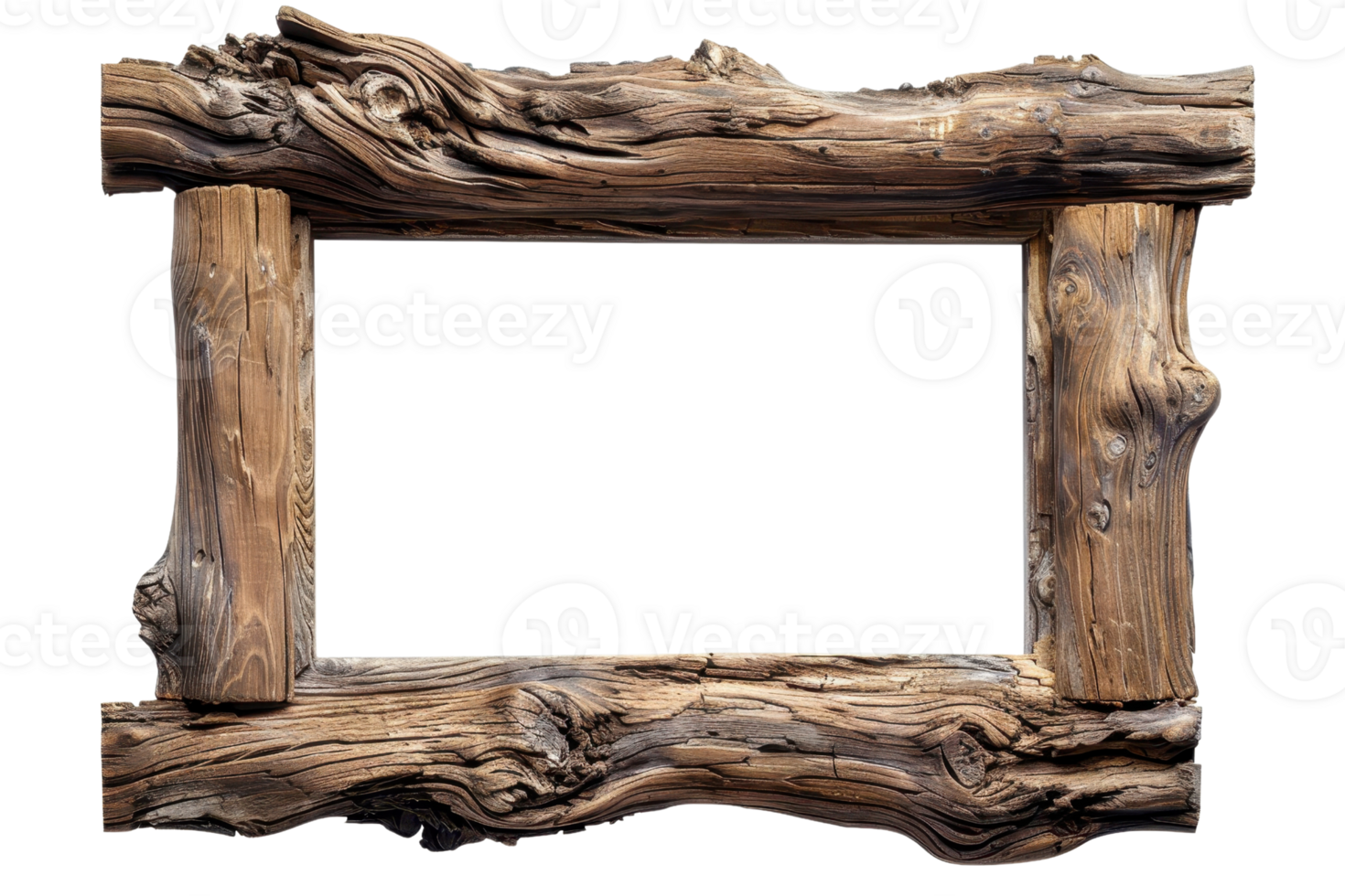 Rustic wooden frame with a vintage aesthetic, perfect for artwork, photographs, and home decor. Isolated on transparent background. png