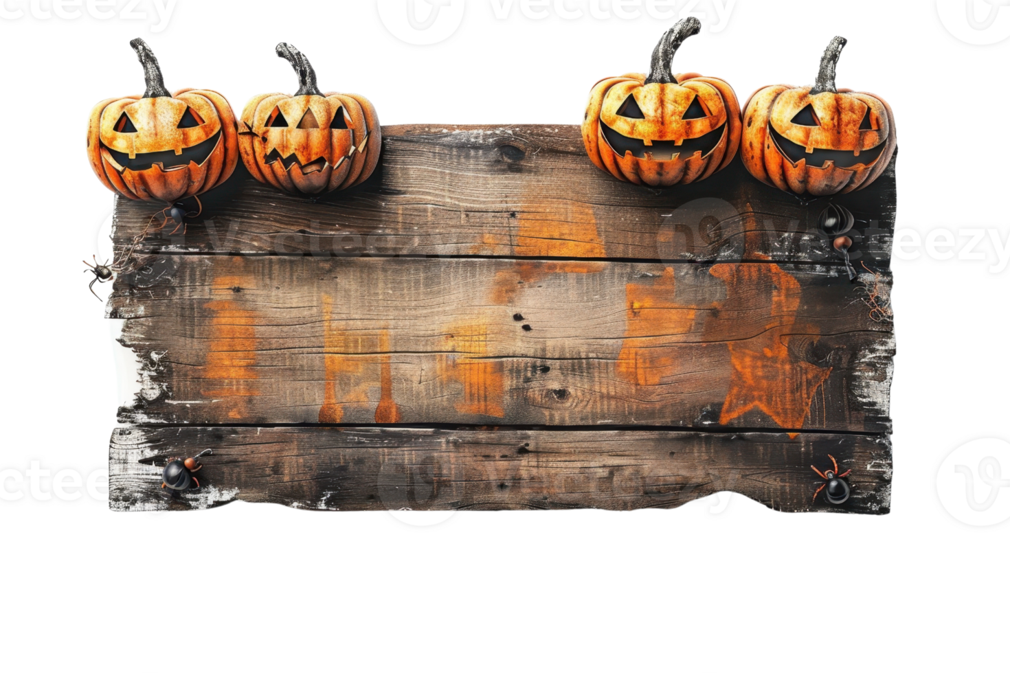 Rustic wooden sign with carved pumpkins, perfect for Halloween decorations or seasonal autumn themes with a spooky touch. png