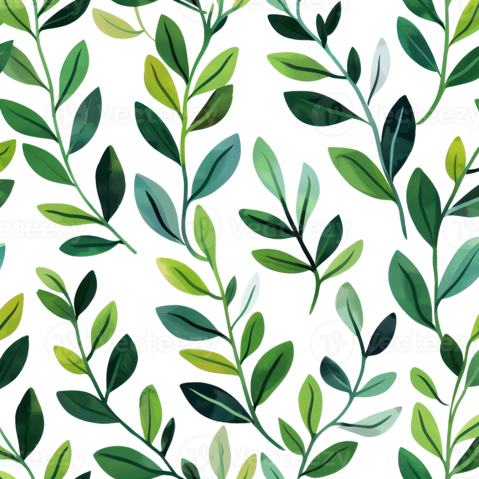 Seamless pattern of green foliage on a black background, ideal for nature-themed designs and backgrounds. png