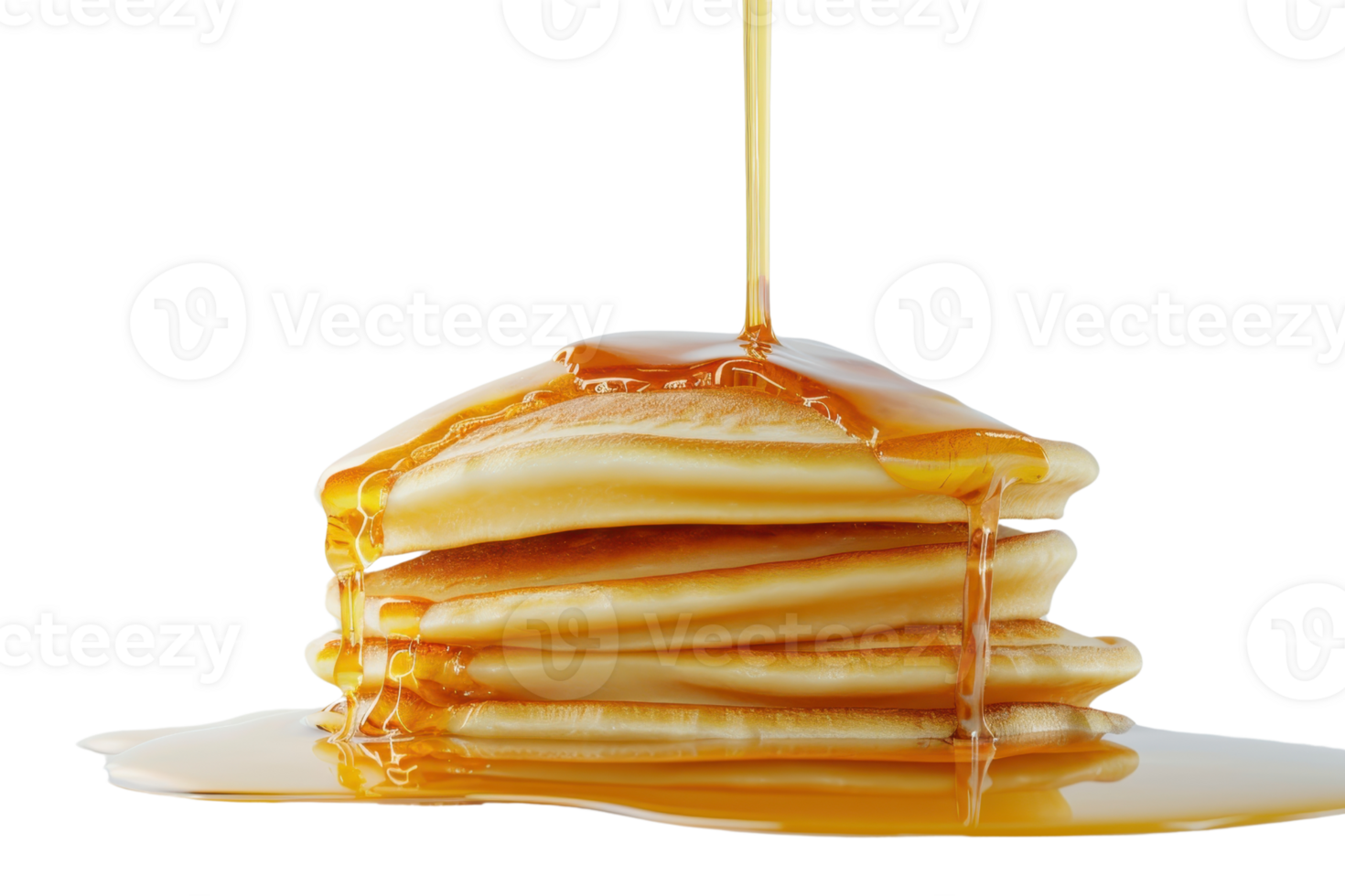 Stack of fluffy pancakes drizzled with golden syrup, perfect for breakfast or brunch. Delicious and appetizing close-up shot. png