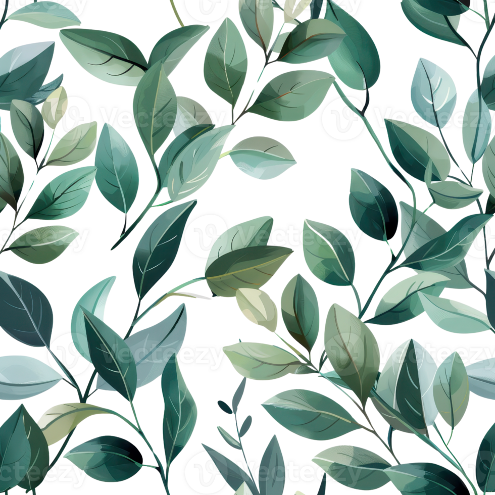 Seamless pattern of lush, green leaves on a vine, perfect for backgrounds, wallpapers, and textile prints. png