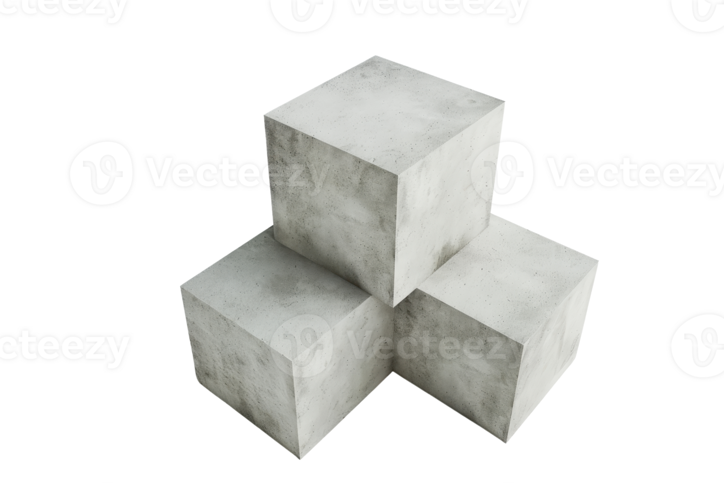 Three concrete cubes stacked together creating a minimalist industrial aesthetic on a transparent background. png