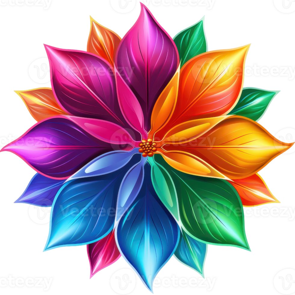 Vibrant abstract flower with colorful petals in a symmetrical design, perfect for modern art and nature-inspired projects. png