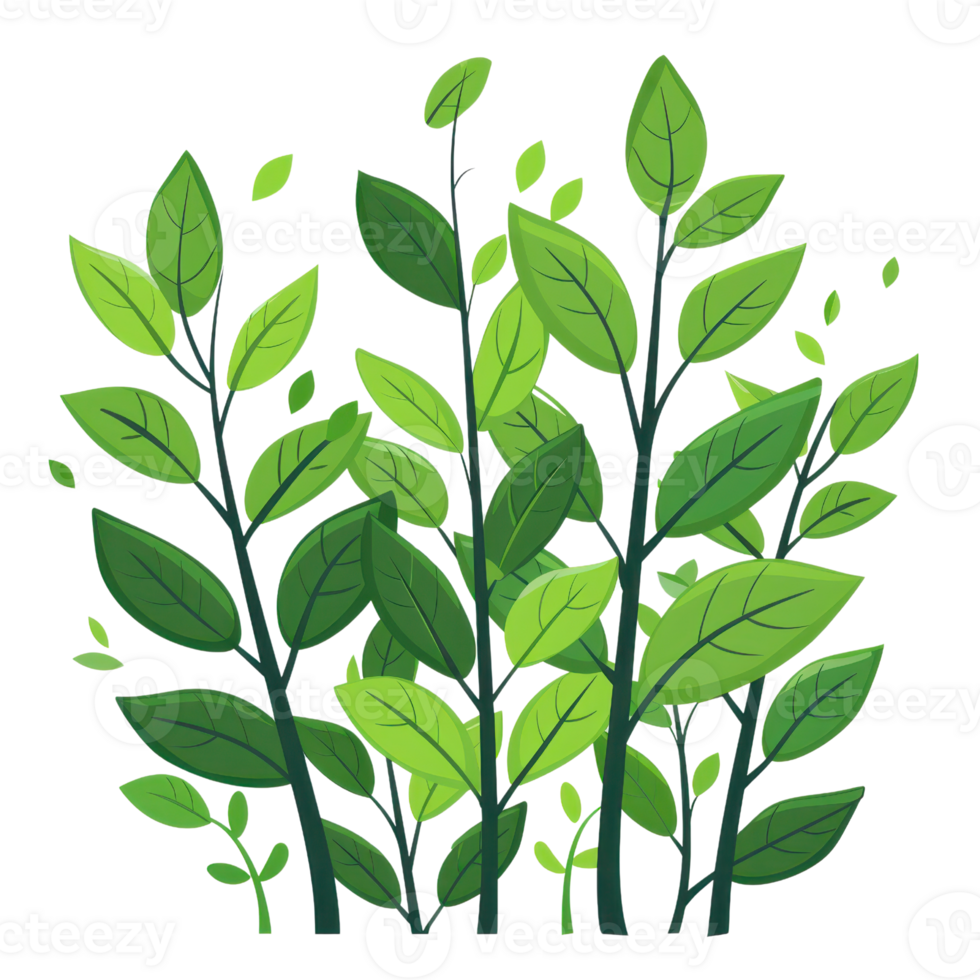 Vibrant green plants with lush leaves in a minimalist design, perfect for nature-themed graphics and backgrounds. png